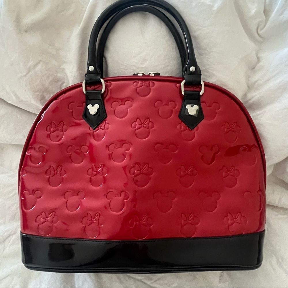 Loungefly Disney Minnie Loves Mickey Embossed Bag Purse Red Black New NWOT - Picture 6 of 13